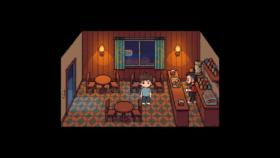 The breakfast room with Clint and his coffee.