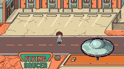 The road through Rachel: a two-lane highway with the Dreamland Motel on one side and the diner on the other.